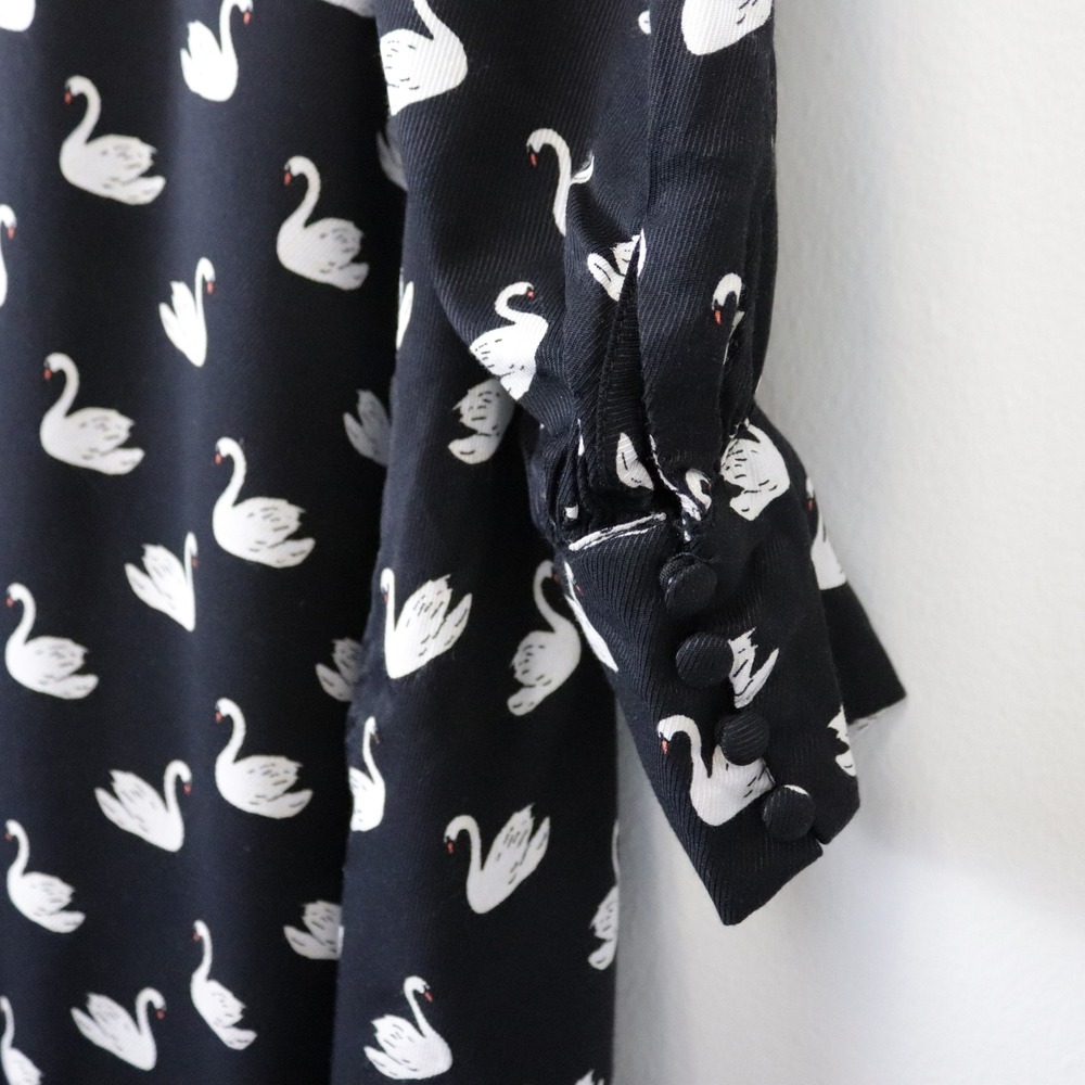 Anthropologie Maeve Caroline Tie-Neck Mini Dress Swan Print Small - Picture 4 of 11